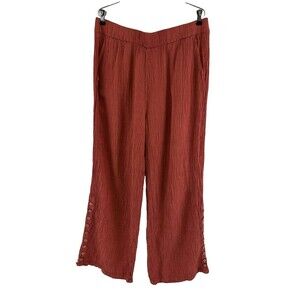 Soft Surroundings Oceo Gauze Wide Leg Pants Button Hem Deep Sea Coral Womens XL